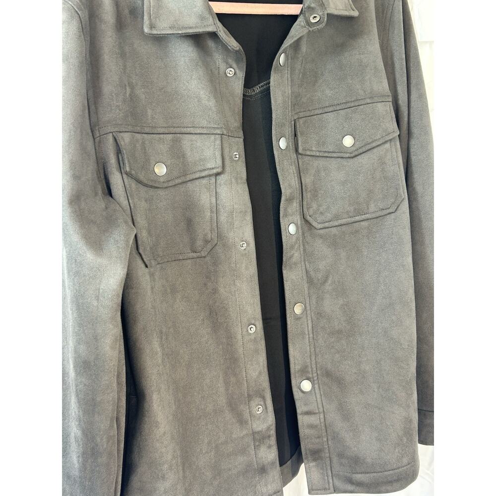 Frye Mens Charcoal gray Faux Suede Shirt Jacket Shacket Snap Front Size Small - Picture 5 of 6